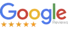 Google Reviews logo featuring the word "Google" in its signature colors, followed by five gold stars and the word "Reviews" in black text.