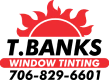 A logo featuring a red stylized sun with the words "WINDOW TINTING" written below in bold uppercase letters. The design emphasizes automotive or architectural window tinting services.